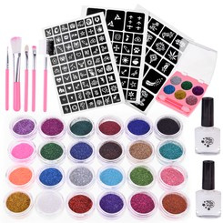 Glitter tattoos large set of 24 colors + 120 patterns ZA4785