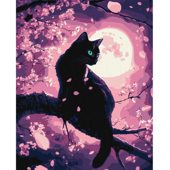 Painting by numbers 40x50 cm KHO6757 Charming cat among sakura with metallic paints AP0116