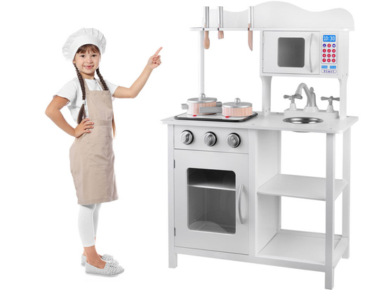 Interactive WHITE wooden kitchen for children Induction + accessories ZA4127
