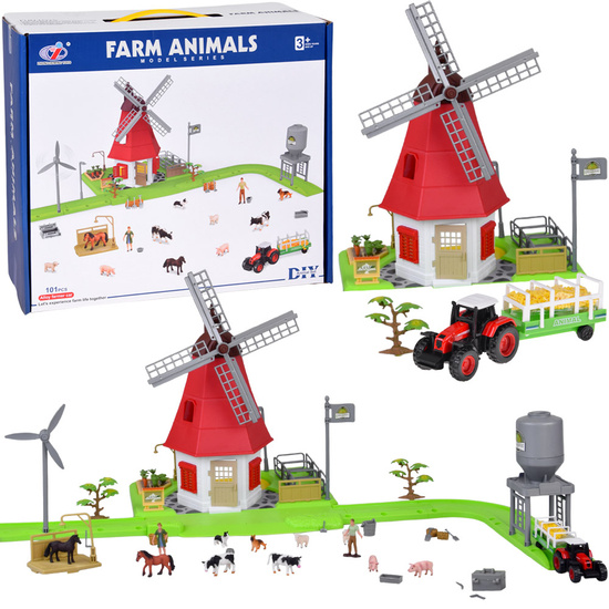 SERIA ZWIERZĘTA FARMA Zestaw WIATRAK młyn 101ele figurki ZA5688