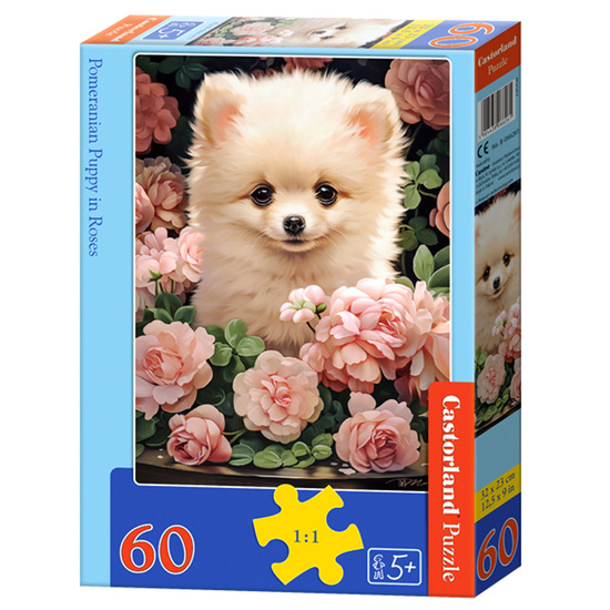 Puzzle 60-piece Pomeranian Puppy in Roses B-066261