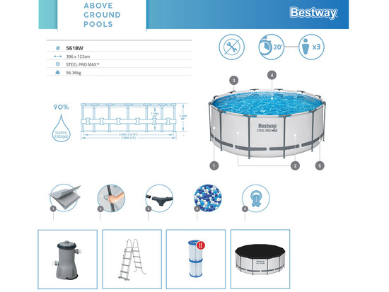 Bestway frame pool 396x122cm 7in1 cover pump ladder 5618W