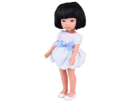 Lovely Girl Doll with Black Short Hair in White Dress 33cm ZA5850