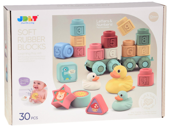 Soft Pastel Rubber Blocks with Adorable Ducklings – 30-Piece Set ZA5671