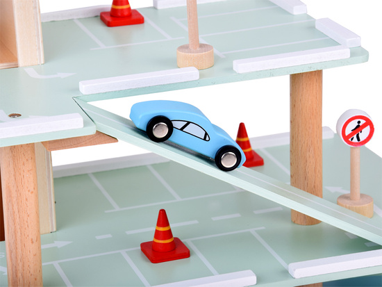 Wooden multi-storey car park ELEVATOR ramps cars signs large set ZA5615