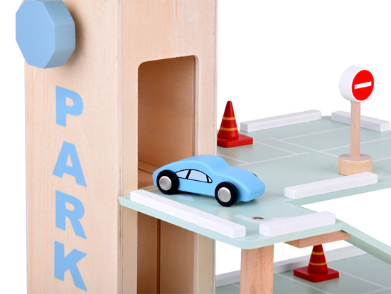 Wooden multi-storey car park ELEVATOR ramps cars signs large set ZA5615