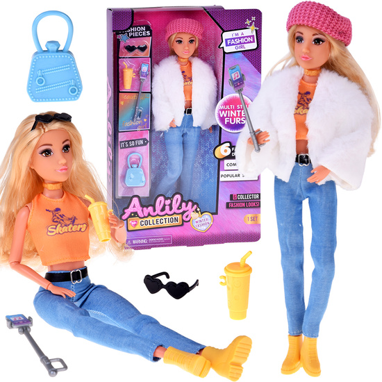 Fashionable Anlily influencer doll winter outfit fur accessories ZA5701