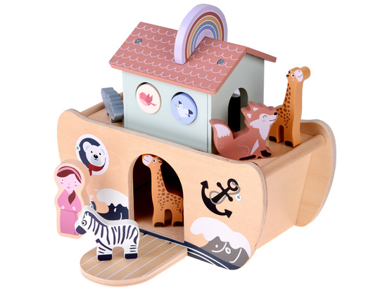 Wooden Noah’s Ark + Animal Figures Educational Toy Sorter ZA5931
