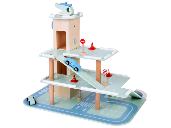 Wooden multi-storey car park ELEVATOR ramps cars signs large set ZA5615
