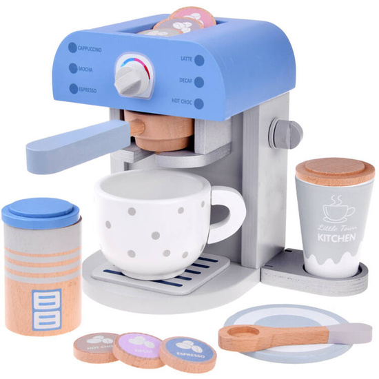 Blue WOODEN COFFEE MACHINE for children + accessories Small household appliances ZA4834