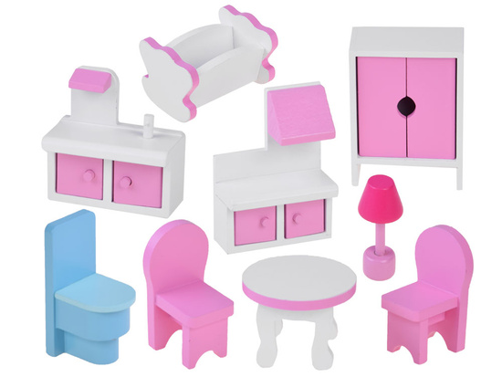 PINK Wooden dollhouse + furniture + LED lighting ZA4130