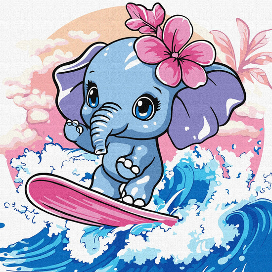 Painting by numbers for children 25x25cm KHO1259 Summer. Elephant catches a wave AP0065