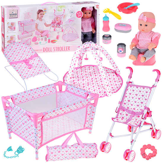 Deluxe Baby Doll Set with Stroller, Crib, Play Mat and Accessories – 17 pcs ZA5916