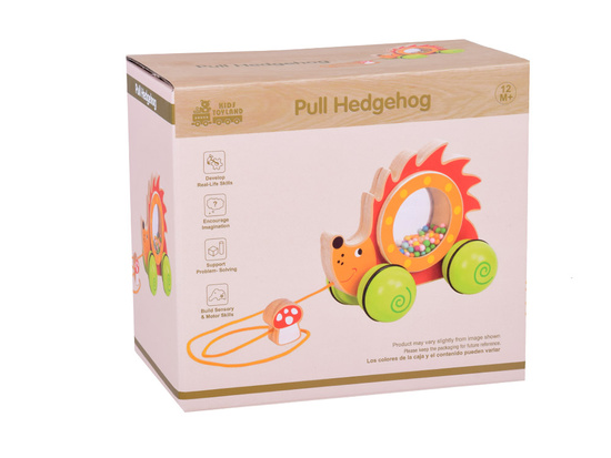 Wooden Hedgehog on wheels with colorful balls toy ZA5379