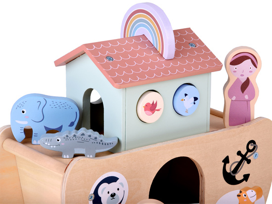 Wooden Noah’s Ark + Animal Figures Educational Toy Sorter ZA5931