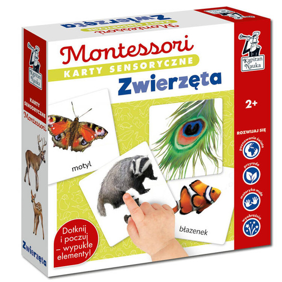 Kapitan Nauka Gra edukacyjna MONTESSORI Karty sensoryczne. Zwierzęta 2+ KS1019 