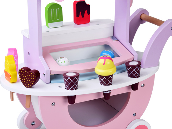 Pastel sweet ICE CREAM SHOP on wooden wheels + 8 different ice creams ZA5946