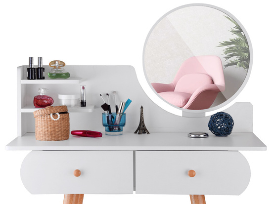 Functional white dressing table with mirror + stool + drawers ZA4820