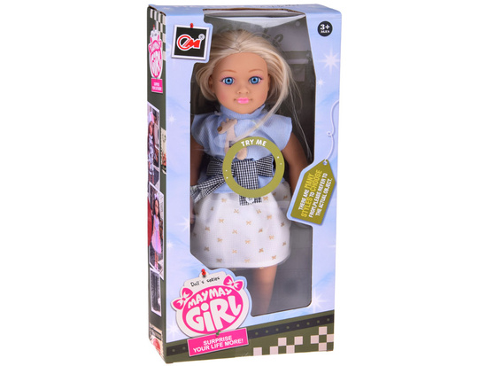 Large, charming 48cm doll in a dress + built-in melody and soft body ZA5843