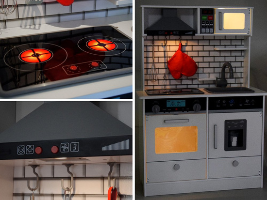 Large wooden kitchen SCANDINAVIAN STYLE Light + sound ACCESSORIES ZA3717