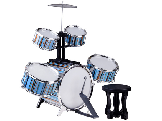 Children's drum set 5 drums + stool included - blue design IN0182