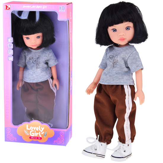 Lovely Girl Doll with Short Black Hair in a Sporty Outfit 33cm ZA5849