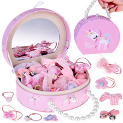 Charming jewelry box made of eco-leather with a mirror and hair accessories ZA5737