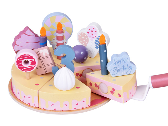 Candy Wooden Birthday Cake Toy with Candles and Decorations – Cutting Play Set ZA5936