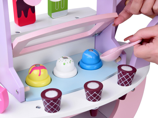 Pastel sweet ICE CREAM SHOP on wooden wheels + 8 different ice creams ZA5946