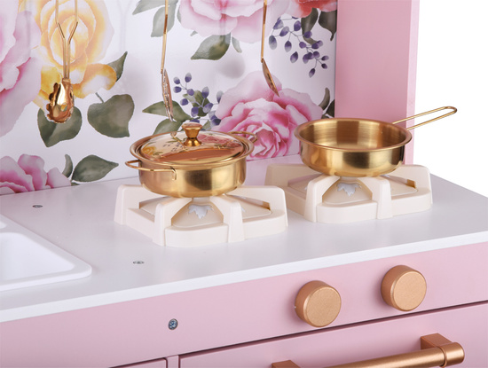 Wooden kitchen for children RÓŻANA - burner, sink, pots, accessories ZA5932