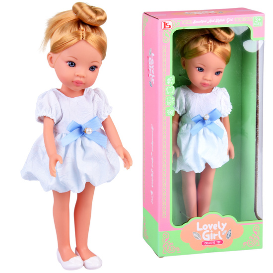 Lovely Girl Doll with Blonde Bun in White Dress 33cm ZA5850