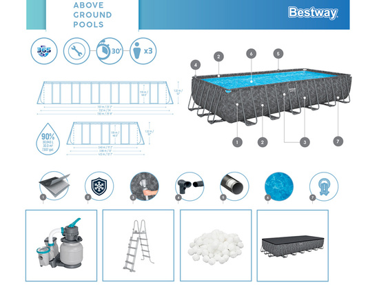 Bestway Basen stelażowy CAŁOROCZNY APX 365 732x366cm pompa drabinka 561KG