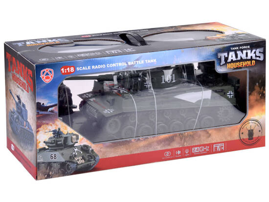 Duży zdalnie sterowany CZOŁG na pilota German Tiger 45cm strzela RC0252ZI