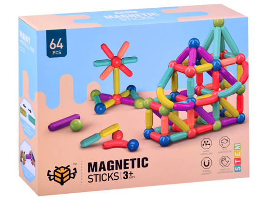 Kolorowe Klocki magnetyczne 64el dla dzieci ZA3827