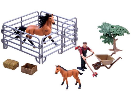 Koń i źrebie farmer zestaw malowane figurki ZA2605