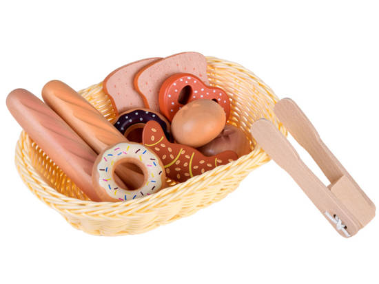 Koszyk z pieczywem drewniane produkty chleb donut bagietka ZA4134