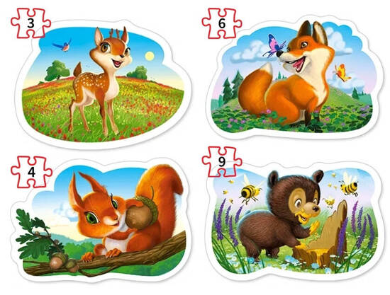 Puzzle 4w1 3,4,6,9-elementów Forest Animals leśne zwierzęta B-005079