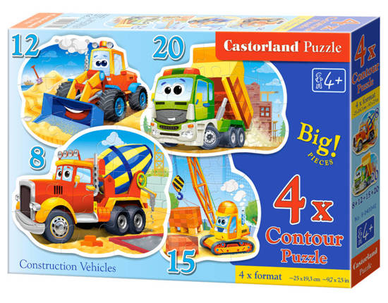 Puzzle 4w1 8,12,15,20-elementów Construction Vehicles