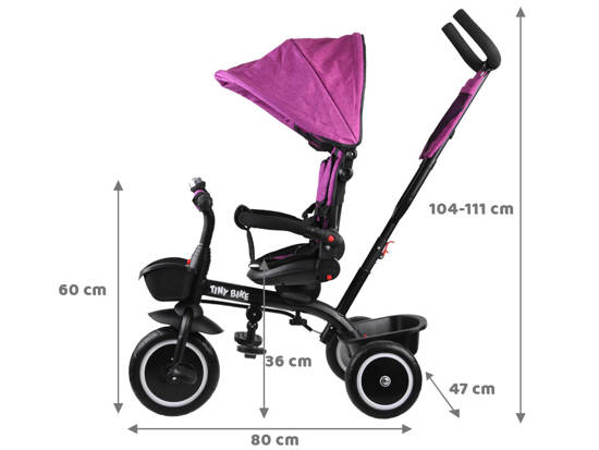 Rowerek trójkołowy Tiny Bike 3w1 różowy z daszkiem SP0650