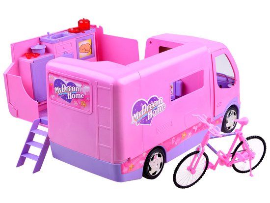 Różowy SAMOCHÓD dla lalki Camper + rower ZA0164