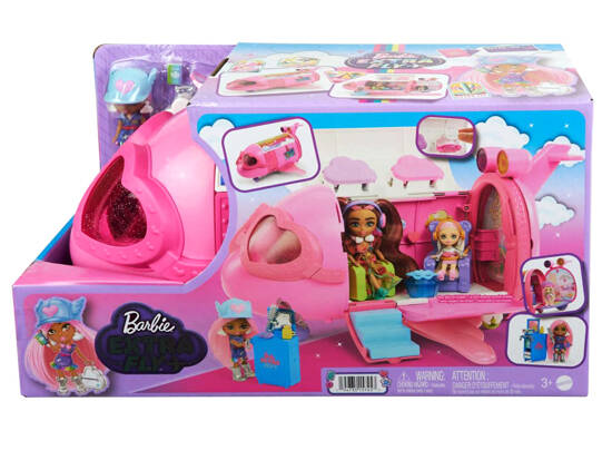 Różowy tęczowy samolot Barbie Extra Fly Minis lalka pilotka ZA5092