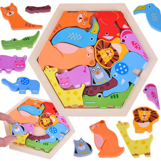 Układanka kolorowe Puzzle drewniane Zwierzęta z ZOO 13 ele ZA4759